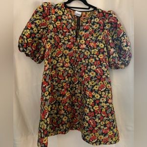 Ganni floral puff minidress